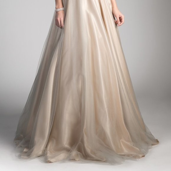 Light Silver Evening Prom Wedding Formal Beaded Lace Bodice Tulle Gown CD0004 - Picture 3 of 8